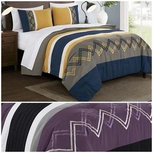 Chezmoi Collection 7-Piece Bed in a Bag Zigzag Embroidery Striped Comforter Set - Picture 1 of 10