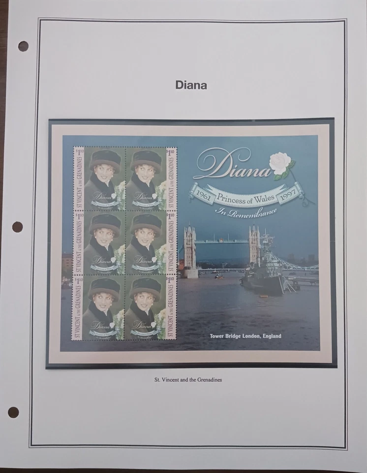 SAN VICENTE Y LAS GRANADINAS - DIANA - HOJA DE RECUERDO - MNH Foto 1 de 1