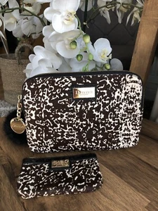 DUNE Make Up Bag Clutch Bag Animal print Set Of 2 -& Coin Purse with fur Pom Pom - Picture 1 of 8