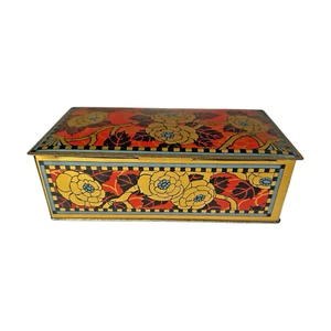 Scatola caramelle latta vintage CANCO nero rosso arancione oro floreale ART DECO Art Nouveau - Foto 1 di 12
