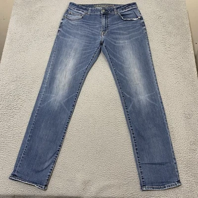 Pantalones de mezclilla American Eagle para hombre 34x34 azules ajustados rectos extremos flexibles medidas 34x33 Foto 1 de 4