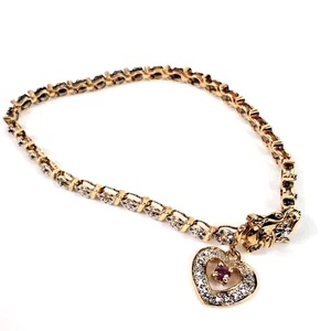 Vintage Ross Simons Sterlingsilber 925 Gold Vermeil Illusion Armband Herz Charm - Bild 1 von 12