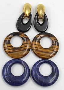 14K Gelbgold Clip Ohrringe 3 Paar austauschbare Türklinker Edelstein Creolen - Bild 1 von 9