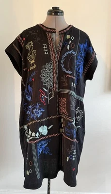 Vestido Cartagena Johnny Was Biya Negro Bordado Algodón Gasa Talla Grande Foto 1 de 4