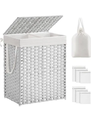 ⚡️SONGMICS Cesto Portabiancheria con Coperchio, 90L, 2 Scomparti, 33x46x60cm⚡️ - Imagen 1 de 4