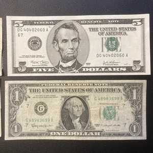 United States Currency Paper Barr Note $5 $1 - Picture 1 of 3