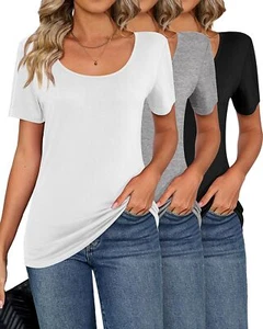 Huukeay 3 Pcs Womens Short Sleeve T Shirt Tops Scoop Neck Basic Casual Tops - Picture 1 of 7