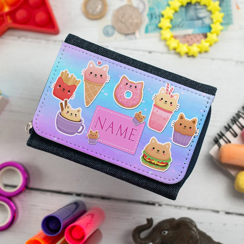 Personalised Girls Purse Kitten Denim Coin Wallet Birthday Cat Cute Gift KSP206 - Image 1 of 4