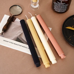 Ribbed Geometric Lines Pillar Taper with Base Candle Wax PVC Silicone Mould - Picture 1 of 13