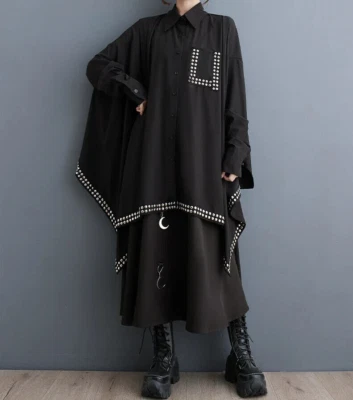 Black  Urban Street  Long Edgy Overlay Top  Loose Oversized Layering Shirt  14 - Image 1 of 4