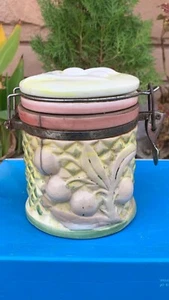 Antique Collectible Embossed Ceramic Gourmet Home Accents Biscuit Jar Canister - Picture 1 of 11