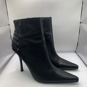 Vintage Leather Black Ankle Boots By Bakers 10B Designer Zipper Boots Y2K 90s  - Picture 1 of 11