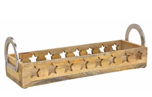 Mango Advents Kerzen Halter - 44 cm - Holz Metall Weihnachten Tisch Deko Tablett - Bild 1 von 1