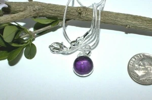 10 mm Amethyst Cabochon Pendant on a 18" Sterling Silver Snake Chain - Picture 1 of 3