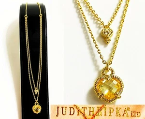 Judith Ripka Oro Chapado Plata Corazón de Cristal Canario 16"-18" 2 Filas Collar BNWT - Imagen 1 de 7