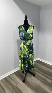 White House Black Market high low long dress green floral satin women’s size 6 - Picture 1 of 18