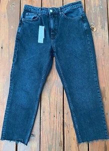 TOPSHOP Cropped Straight Leg HighWaisted Jeans Charcoal Black Raw Hem Sz 8 30x24 - Picture 1 of 4