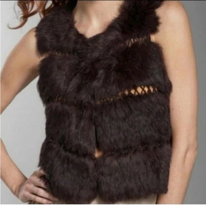 BCBGMaxAzria Genuine Rabbit Fur Crochet Panel Vest Black Size M - Picture 1 of 7