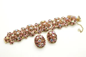 Vintage Juliana Bracelet Earrings Set AB Pink Rhinestones Very Nice! - Picture 1 of 9