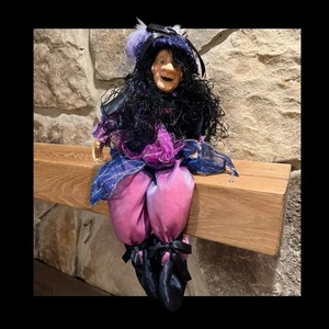 Halloween Witch Shelf Sitter Large 20” Tall Purple Black Outfit Fun Decor EUC - Picture 1 of 16