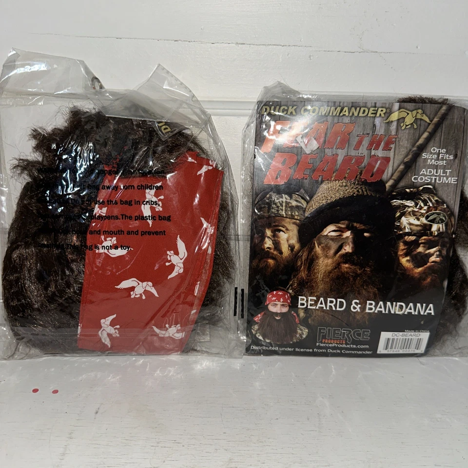 Lote de 2 Diadema Pato Dinastía Barba y Bandana Roja Marrón Barba Rizada Disfraz Foto 1 de 1