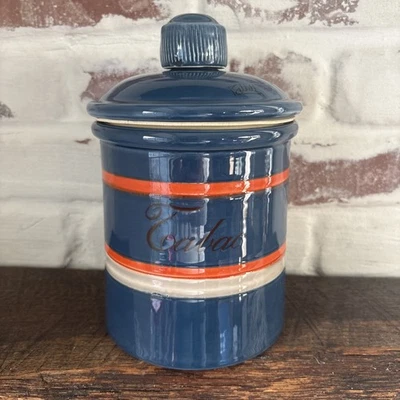 Tarro/bote de tabaco BALDELLI ITALIA cerámica con tapa azul marino a rayas RARO Y DE COLECCIÓN Foto 1 de 4