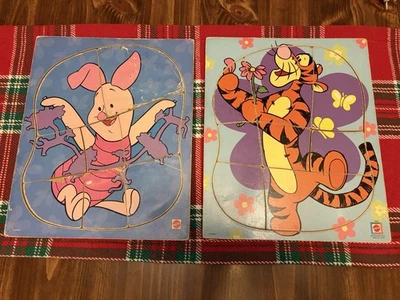 (2) Vintage Mattel Piglet And Tigger Wooden Puzzle 8 Pieces Each Pre-School - Image 1 of 3