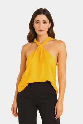 MARCO Seda Twist Halter Tanque Dorado Caléndula Fiesta Top Sin Mangas L Nuevo con Etiquetas Foto 1 de 4