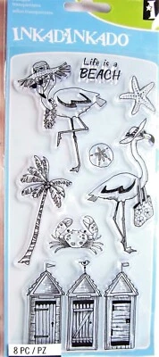 Conjunto de selos de praia Flamingo divertido acrílico transparente por Inkadinkado 60-31362 NOVO! - Imagem 1 de 4