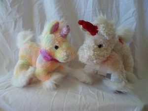(2) Dan Dee UNICORN Plush Mystical Horses 9" Rainbow & 10" White Curly EUC - Picture 1 of 10