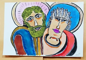 09578 Acquerello - Atmosfere del Corno d'Africa - Uomo e donna - Picture 1 of 3