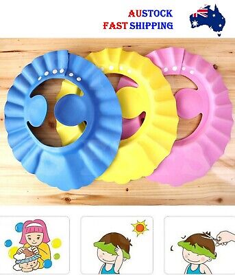 Adjustable Baby Shower Cap Ear Cover Kids Children Bath Shield Hat Wash Hair Aus • 5.15$