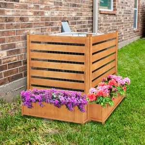 Air Conditioner Fence Outdoor Wood Privacy Screen with Planter Box for Trash Can - Picture 1 of 23
