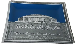 Vintage Houston Astrodome Glass Tray Harris County Domed Stadium Blue & White - Picture 1 of 9
