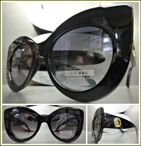 Oversized Exaggerated Vintage Retro Cat Eye Style SUN GLASSES Thick Black Frame - Picture 1 of 7