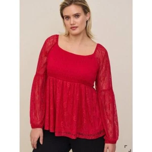 Top Babydoll Torrid para mujer 1X Fiesta de Navidad Cuello Cuadrado Rojo Calado - Imagen 1 de 10