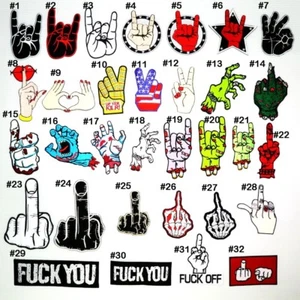 Funny Hand Sign Symbol Zombie Love Peace Rock Punk Biker Clothing Iron on Patch - Picture 1 of 101