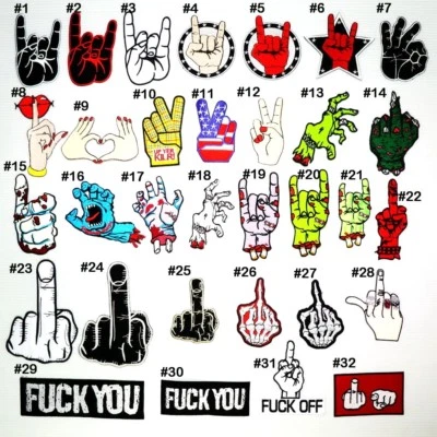 Funny Hand Sign Symbol Zombie Love Peace Rock Punk Biker Clothing Iron on Patch - Image 1 of 4
