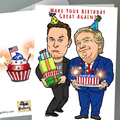 Tarjeta de cumpleaños Trump, Elon Musk divertidas tarjetas de cumpleaños regalos Foto 1 de 2