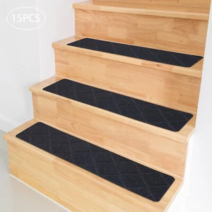 Non Slip Carpet Stair Treads 15PCs 30 X 8 Inch Mats Indoor For Wooden Steps - Picture 1 of 22