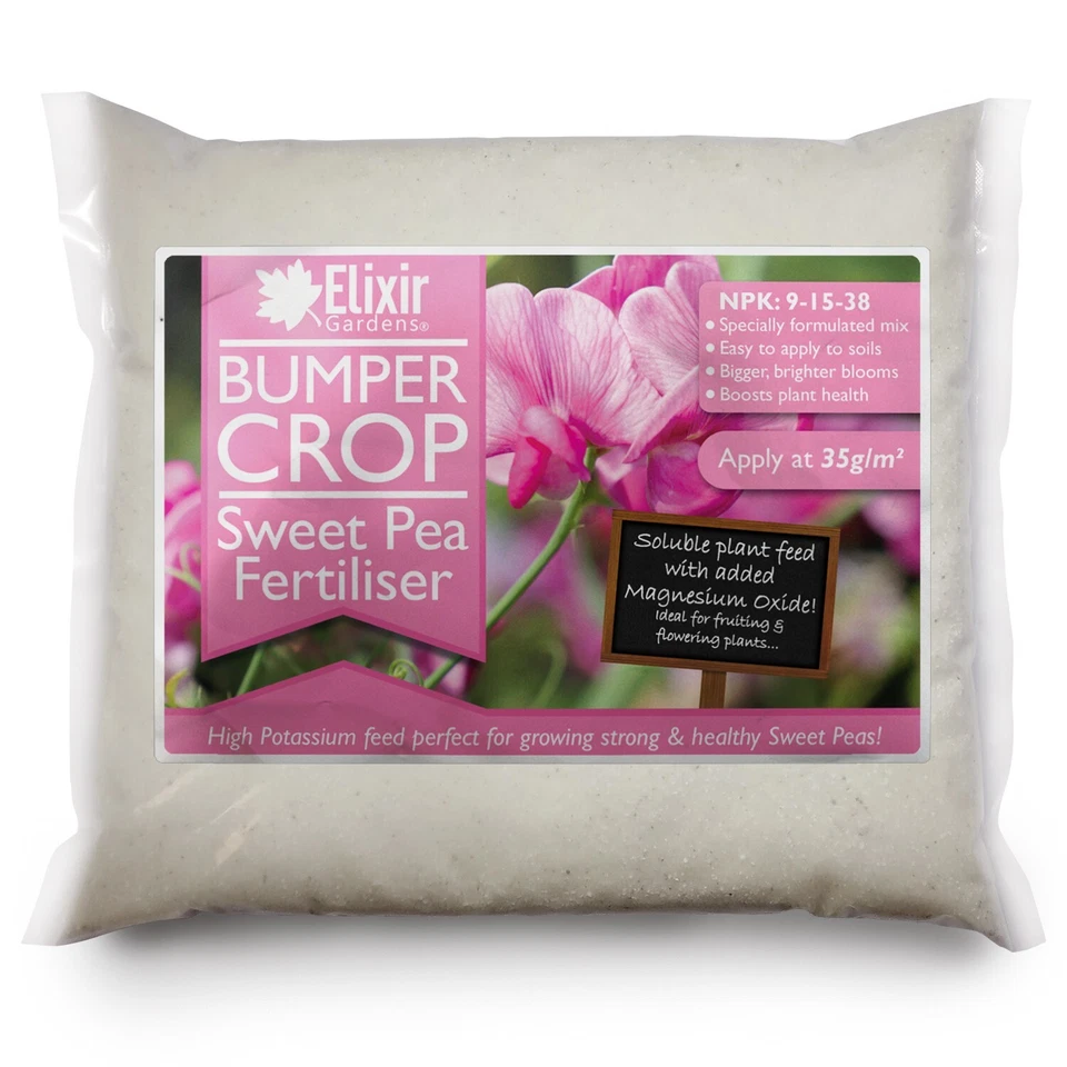 ELIXIR GARDENS Bumper Crop Soluble Sweet Pea Fertiliser (N.P.K: 9-15-38 + Trace Elements)