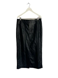 Anthropologie Maeve Black Vegan Leather Midi Skirt Pencil NWT RRP £125 Size L 14 - Picture 1 of 6