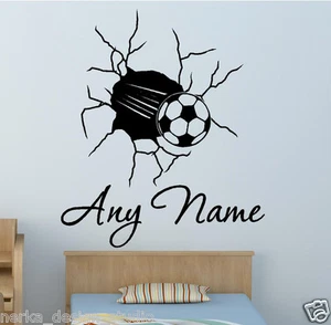 Football Bursting Through Wall Sticker With Any Custom Name. WALL QUOTE / N116 - Picture 1 of 6