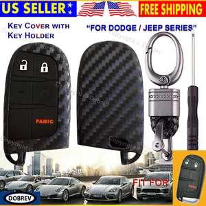 Carbon Rubber Cover Case Fob Entry Skin Protector Holder fits Dodge Jeep 3 Key - Picture 1 of 10