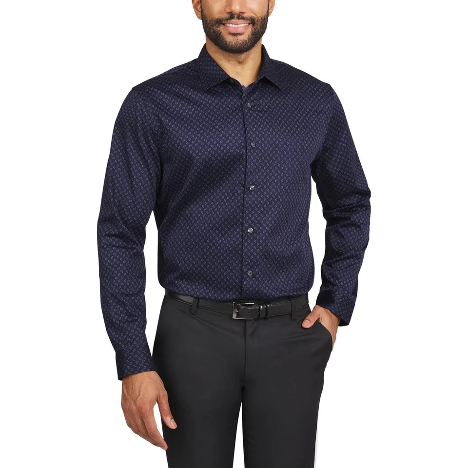 Tahari Men's Regular Fit Stretch Luxe Woven Dress Shirt Blue Size XXL