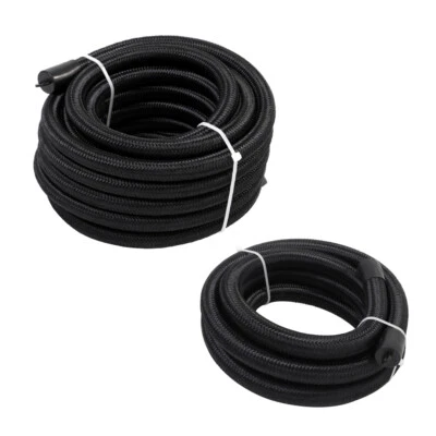 6 8 10AN Nylon Braided Fuel Line Hose Fuel Line Oil Feed Line CPE 20 10FT Black - Image 1 of 4