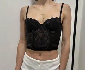 Urban Outfitters Lace Sexy Corset Cropped Strappy Top Black Gothic Size XS - Picture 1 of 10
