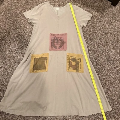 Vestido Blue Fish Barclay para mujer 2 gris mezcla de algodón pintado a mano Lagenlook Y2K Foto 1 de 4