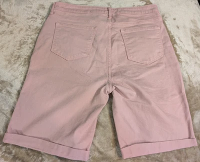 Pantalones cortos de jean bermudas de tiro alto Old Navy para mujer con puños talla 16 rosa malva Foto 1 de 4