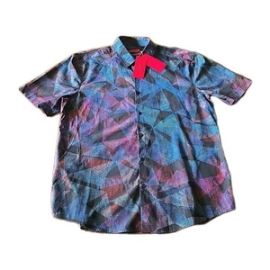 Hugo Black Geometric Slim-Fit Ermino Red Label Shirt Party Club Shirt XL - Picture 1 of 12